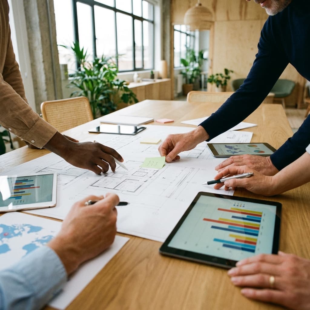 Team collaborating on implementation